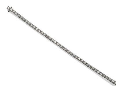 Lot 450 - A Diamond Line Bracelet, forty-six round brilliant cut diamonds in white millegrain fronted...