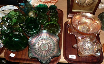 Lot 301 - A quantity of Victorian and later glass, carnival glass etc (on two trays)