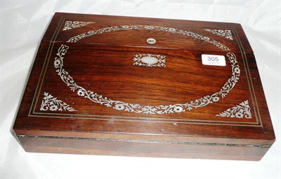 Lot 305 - A Victorian rosewood lapdesk with decorative mother of pearl inlay and brass stringing