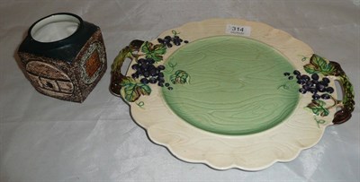 Lot 314 - Troika cube vase and a Carltonware two handled plate decorated with grapes