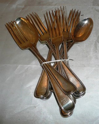 Lot 324 - Set of seven Victorian table forks a dessert fork and two spoons (10)