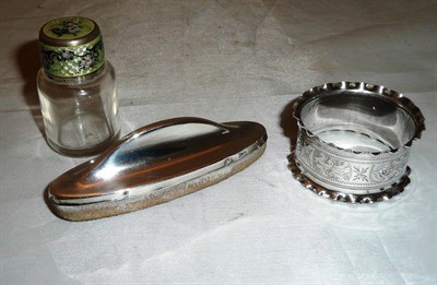 Lot 330 - Enamel scent, silver napkin ring and nail buffer