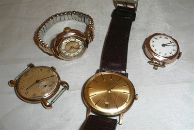 Lot 340 - A Marvin gold-cased watch with stylish lugs and three other gold-cased watches