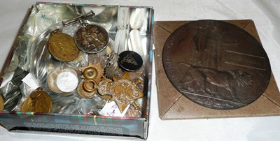 Lot 345 - Quantity of coins, medallion, medals etc including a memorial plaque to Harry Webber