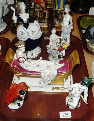 Lot 374 - Continental figure of Madame Recamier and other figures including Lladro