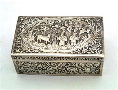 Lot 460 - A Chinese White Metal Box and Hinged Cover, 19th century, of rectangular form, chased with a...