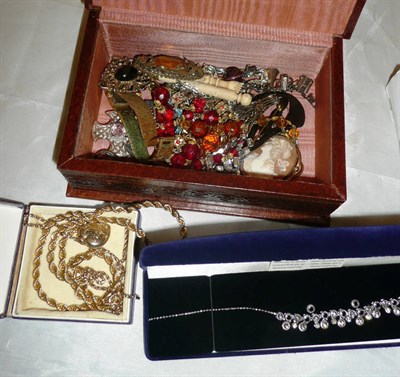 Lot 406 - Quantity of costume jewellery, cameo brooch, bone pieces, one gold chain etc