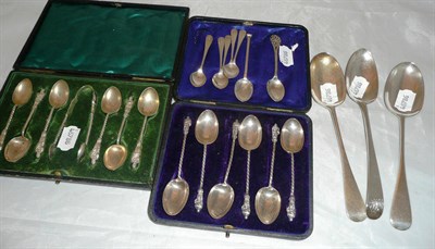 Lot 428 - Three Georgian silver tablespoons and assorted teaspoons