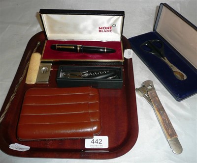 Lot 442 - A Mont Blanc fountain pen in box together with cigar cutters, cigar case, cigarette holder etc