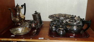 Lot 465 - A shelf of silver plated items, two silver vases and two silver backed mirrors