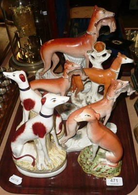 Lot 471 - Tray of assorted Staffordshire greyhounds and a modern pair