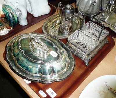 Lot 485 - A plated entree dish, an Art Nouveau sauce bottle holder etc