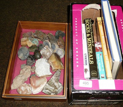 Lot 495 - Tray of mineral specimens and mineralogy books