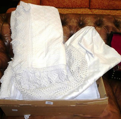 Lot 499 - Three bed covers with crochet edges (one box)