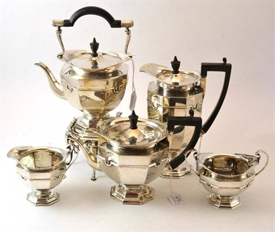 Lot 470 - A Composite Silver Five Piece Tea Service, Roberts & Belk, Sheffield 1909 & 1914, comprising kettle