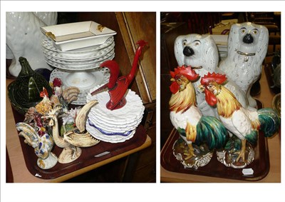 Lot 501 - Pair of Victorian Staffordshire seated spaniels, eight various ceramic cockerels, Portmeirion...