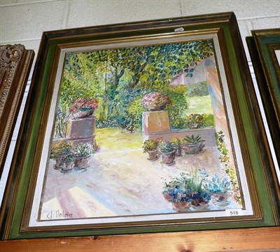 Lot 518 - C L Tholance, garden courtyard, oil on canvas