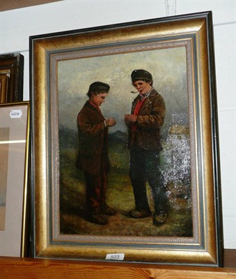 Lot 523 - C N Cook, Irish boys smoking pipes, oil on canvas