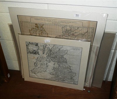 Lot 531 - Five unframed maps including: Essex; Germany, France, Italy, Spain and British Isles; Hertfordshire