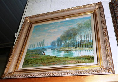 Lot 540 - Sol Ramon, French river scene with poplars, oil on canvas, 50cm by 60cm