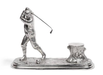 Lot 474 - A Victorian Cast Silver Inkwell, Lee & Wigfull, Sheffield 1895, mounted with a figure of a...