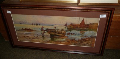 Lot 551 - J Hughes Clayton, framed watercolour seascape with figures