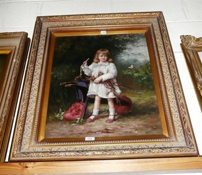 Lot 554 - O'Tanner, girl with wheelbarrow, oil on canvas, 60cm by 50cm