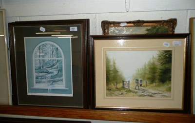 Lot 557 - F P Schuchard, ruins in a river landscape, three signed Neil Simone prints and a framed watercolour