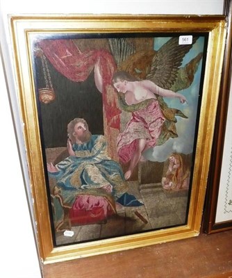 Lot 561 - A Georgian needlework picture with painted features