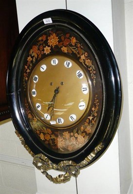 Lot 579 - A Continental two train wall clock with floral marquetry dial