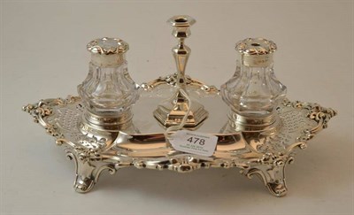 Lot 478 - A Victorian Inkstand, Henry Wilkinson & Co, Sheffield 1851, of scroll edged oval form, pierced with