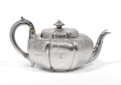 Lot 480 - A William IV Silver Teapot, Paul Storr, London 1834, compressed fluted melon form, with shell...