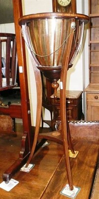 Lot 607 - Edwardian inlaid jardiniere stand with brass liner (a.f.)