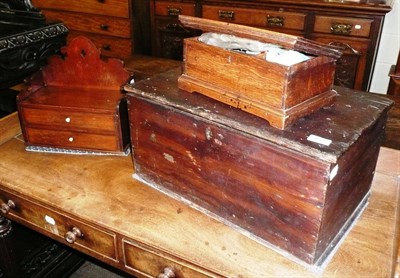 Lot 654 - A pine document box, a small oak casket and a mahogany rack/box