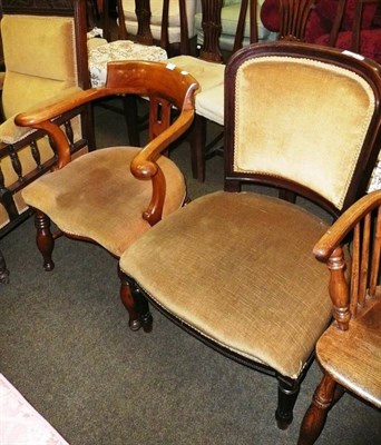 Lot 681 - A smoker's bow arm chair and a mahogany framed nursing chair