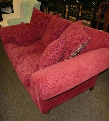 Lot 686 - A large modern Duresta two seater settee upholstered in red self-patterned chenille and cushions