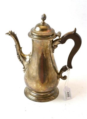 Lot 488 - A George III Silver Coffee Pot, maker's mark worn, London 1764, of baluster form with a cast...