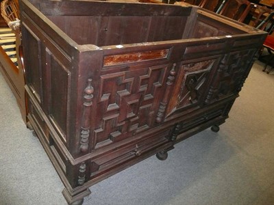 Lot 817 - A large late 17th century style oak coffer with geometric panels