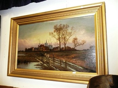 Lot 833 - Large gilt framed oil on canvas 'Returning home' signed J Scott