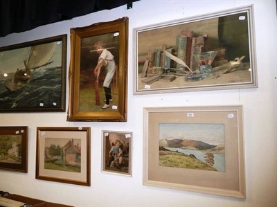 Lot 835 - Three framed watercolours by J Atherton, another watercolour four framed prints