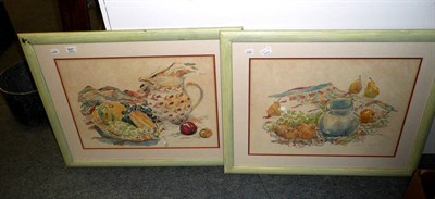 Lot 837 - Catriona Stewart, pair of watercolours, still life and still life of jugs and fruit