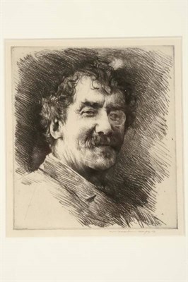 Lot 503 - Mortimer L. Menpes (1860-1938) A head and shoulders portrait of J.A.M. Whistler Signed in...