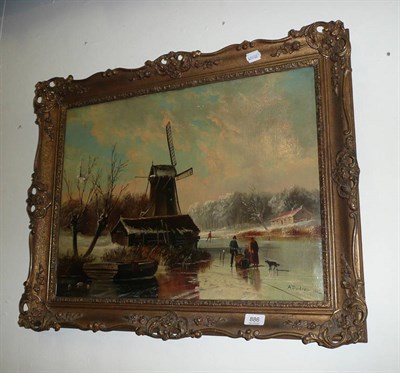 Lot 886 - Oil, winter riverscape with skaters, signed Dodson 1882 (a.f.)