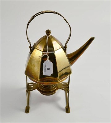 Lot 5 - An Arts & Crafts silver plated spirit kettle on stand stamped GBN (Gerbruder Bing, Nurenberg)