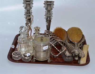 Lot 6 - Silver dressing table pieces, silver plate etc