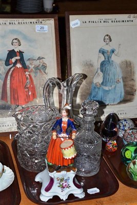 Lot 20 - A pair of oak-framed Jenny Lund prints, china figure, two glass wine rinsers, a jug and a...