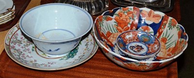 Lot 29 - A Chinese provincial blue and white bowl (a.f.), a Japanese dish, a Japanese saucer etc