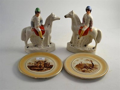 Lot 31 - Two Bruce Bairnsfather Grimwades plates and two Staffordshire figures