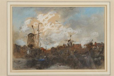 Lot 513 - Hercules Brabazon Brabazon (1821-1906) Landscape with a windmill  Initialled, mixed media on...