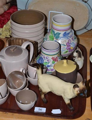 Lot 56 - Two Poole vases, Poole coffee set, two Beswick cats and Will Young figure Uncle Tom Cobley